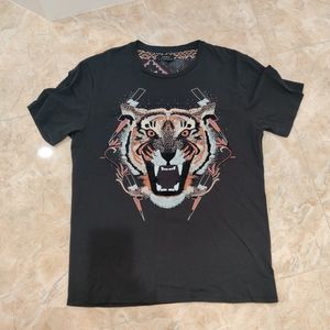 Embroidered Beautiful Kenzo Tiger Graphic Zara Black Tee Shirt